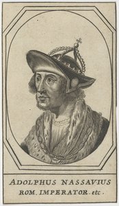 Adolphe de Nassau (1250-1298) - Adolf av Nassau, romarnas kung, anonym. Etsning, storlek: 10,8x6,2 av Anonymous Anonymous