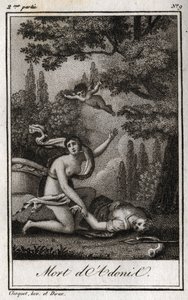 Adonis död. Gravyr från 1819 i "Lettres a Emilie sur la mythologie" av Charles Albert Demoustier (1760-1801). Privat samling. av Anonymous Anonymous