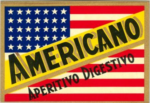 Annons för italiensk short drink Americano, med amerikansk flagga av Anonymous Anonymous