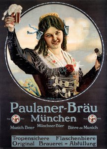 Reklamaffisch för Paulaner-ölen som produceras i Tyskland av Anonymous Anonymous