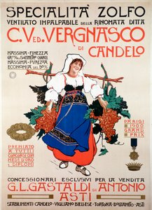 Annonsaffisch för svampdödande svavel som tillverkats av det italienska företaget Vergnasco Candelo, 20th Century av Anonymous Anonymous