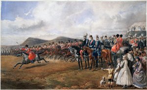 Alexandre II (1818-1881) passant les torupes en revue - Tsar Alexander II recenserar trupper - Anonym - 1867 - Akvarell på papper - 55x90 - Privat samling av Anonymous Anonymous