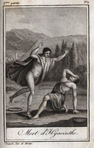 Apollo och Hyacinthos (Hyacinthes död) Gravyr från 1819 i "Lettres a Emilie sur la mythologie" av Charles Albert Demoustier (1760-1801). Privat samling. av Anonymous Anonymous