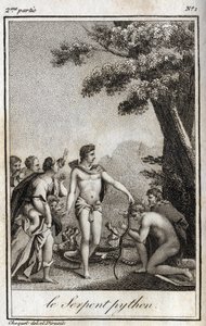 Apollon och Pythonormen på berget Parnassus. Gravyr från 1819 i "Lettres a Emilie sur la mythologie" av Charles Albert Demoustier (1760-1801). Privat samling. av Anonymous Anonymous