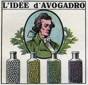 Atomer: The Idee of Amedeo Avogadro (1776-1856). Anonym illustration från 1925. Privat samling. av Anonymous Anonymous