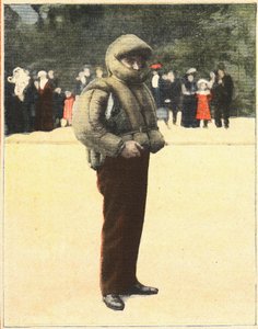 Flyg: Luftdräkt designad för att skydda flygare från att falla. Gravyr i "" Le petit parisien"" 1910-10-16. Privat samling. av Anonymous Anonymous