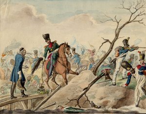 Bataille de Leipzig (bataille des Nations) - En episod från slaget vid Leipzig - Anonym - 1813 - Akvarell på papper - 16,2x20,8 - Privat samling av Anonymous Anonymous