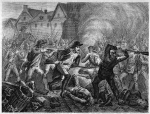 Slaget vid Le Mans 1793 under Vendeekriget. Gravyr från 1866 i "Histoire de la Revolution francaise"" av Adolphe Thiers. Privat samling. av Anonymous Anonymous