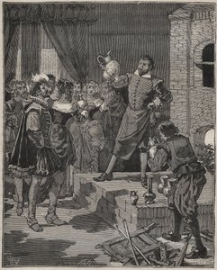 Bernard Palissy (1510-1589), fransk triumferande keramiker, tar bort sina första bitar av emalj från ugnen. Gravyr från 1880 i "" Les arts et metiers illustres"" av Adolphe BITARD. av Anonymous Anonymous