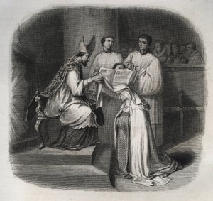 Välsignade Maria av inkarnationen (Skägg Jeanne Avrillot) (1566-1618) Fransk mystiker som tar emot karmelitens slöja 1614. Gravyr från 1846 i "" Lives of the saints"". Privat samling. av Anonymous Anonymous