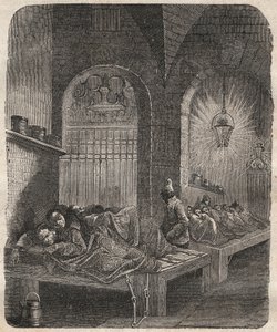 Brests fängelse på natten. Gravyr i "Fångarnas historia från deras skapelse till våra dagar" "(1877) av Pierre Zaccone (1817-1895) (Colonia Penale - Straffkoloni). Privat samling. av Anonymous Anonymous