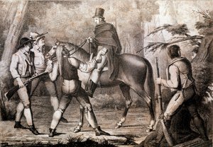 Brigands attackerar en hästresenär 1800-tal Print Privat samling av Anonymous Anonymous