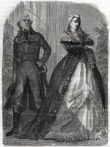 Charles Francois du Perier dit Dumouriez (1739-1823), fransk general med drottning Marie Antoinette (1755-1793). Gravyr från 1866 i "Histoire de la Revolution francaise"" av Adolphe Thiers. Privat samling. av Anonymous Anonymous