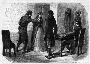 Charlotte Corday (1768-1793) utgrävd av Francois Chabot (1756-1794) - Gravyr i "Histoire des Girondins" av Alphonse de Lamartine (1790-1869) 1865-1866. Privat samling av Anonymous Anonymous