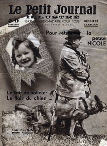 Chaumonts angelägenheter: polishundar tränar för att hitta spåren av försvunna barn (här, flickan Nicole) och banditer. Omslag från "" Le petit journal illustrious"" från 1935-12-05 Samling privee av Anonymous Anonymous