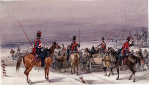 Kosacker som konvojerar deporterade - Anonym - 1831 - Akvarell på papper - 13,9x24,3 - Privat samling av Anonymous Anonymous