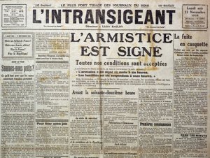 Detalj av 25989: En av "" The Intransigent""" av 11/11/1918 som tillkännager "" vapenstilleståndet är ett tecken"" av Anonymous Anonymous