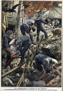 Jordbävning på Sicilien, Kalabrien 1909 - Katastrofen på Sicilien och Kalabrien (Jordbävning) - Medelhavets sjömän letar efter offer bland ruinerna av Messina - "" The Little Journal""" från januari 1909 av Anonymous Anonymous