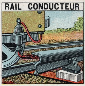 Elektriska järnvägar: ledande skena. Anonym illustration av 1925. Privat samling. av Anonymous Anonymous