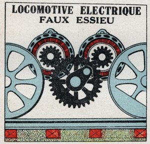 Elektriska järnvägar: falsk axel på ett elektriskt lok. Anonym illustration från 1925. Privat samling. av Anonymous Anonymous