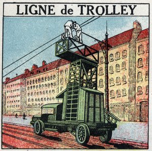 Elektriska spårvagnar: en vagnlinje. Anonym illustration från 1925. Privat samling. av Anonymous Anonymous