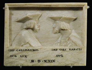 Kejsar Maximilian I och hans sonson kejsar Karl V ... (alabaster) av Anonymous Anonymous