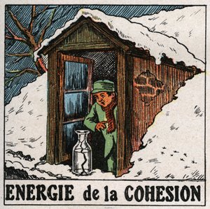 Sammanhållningsenergi: det kalla vattnet bryter vasen. Anonym illustration från 1925. Privat samling. av Anonymous Anonymous