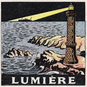 Eter (material): ljuset från en fyr i natten. Anonym illustration från 1925. Privat samling. av Anonymous Anonymous