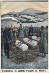 Första världskriget 1914-1918 (kriget 14-18). Franska soldaters begravning i Albanien. I "" Le Petite Journal" av Anonymous Anonymous