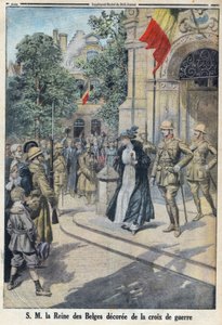 Första världskriget 1914-1918 (kriget 14-18). Hennes Majestät Belgiernas drottning Elisabeth de Baviere (1876-1965) tilldelades krigskorset. I "Le Petite Journal" av Anonymous Anonymous