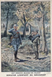 Första världskriget 1914-1918 (kriget 14-18). Den unge ryske soldaten Ignatof i ett franskt arméregemente. I "" Le Petité Journal"", den 21/05/1916. Privat samling av Anonymous Anonymous