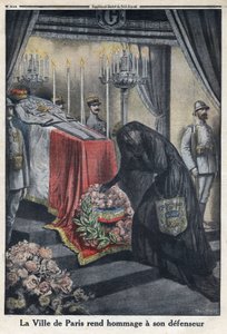 Första världskriget 1914-1918 (kriget 14-18). Hyllning av staden Paris till general Joseph Simon Gallieni (1849-1916) som försvarade staden. I "" Le Petite Journal"", den 18/06/1916. Privat samling av Anonymous Anonymous