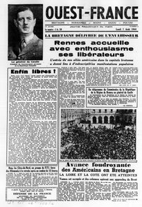Första numret av Västra Frankrike från 7 augusti 1944: La La La La Liberation i västra Frankrike och General de Gaulle - fotografi, B.N. av Anonymous Anonymous