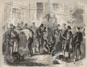 Forcats sålde sina tillhörigheter innan de gick in i Toulon Bagne på 1800-talet. Gravyr i "Fångarnas historia från deras skapelse till idag" (1877) av Pierre Zaccone (1817-1895) (Colonia Penale - Straffkoloni). Privat samling. av Anonymous Anonymous