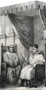 Franciskus av Paola grundare av den romersk-katolska minimiorden och påven Sixtus IV - Saint Francois de Paule (Francesco di Paola) (1416-1507), grundare av Minimesorden med påven Sixtus IV - Gravyr från 1846 i "Lives of the Heliga””. Privat samla av Anonymous Anonymous