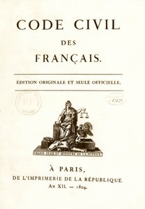 Frontispice av en av de tolv originalutgåvorna av "Code civil des francais"" som offentliggjordes av Napoleon Bonaparte den 21/03/1804. franska medborgarrättslagen. B.N. Paris av Anonymous Anonymous