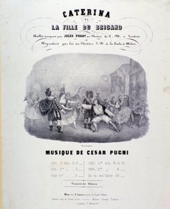 Frontispice för musiken av Catarina eller banditens dotter av Pugni för representationen på Teatro alla Scala (1847) av Anonymous Anonymous