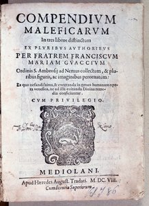 Frontispice av Compendium maleficarum av Guazzo om demonologi och häxkonst (gravyr av Anonymous Anonymous