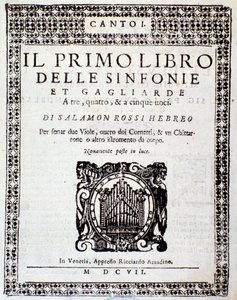 Frontispice av Första boken med symfonier och krafter av Salomone Rossi av Anonymous Anonymous