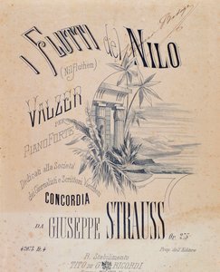 Frontispice av partitur av Nile Waters Waltzes for Piano av Josef Strauss av Anonymous Anonymous