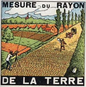 Gravitation: mätning av jordens stråle. Anonym illustration från 1925. Privat samling. av Anonymous Anonymous