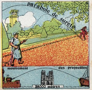Gravity: liknelse om säkerhet och rörelse av projektiler. Anonym illustration från 1925. Privat samling. av Anonymous Anonymous