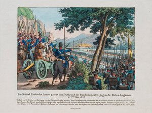 Guerre russo-turque de 1828-1829 - Rysk armé korsar floden Pruth in i Moldavien i maj 1828 par Anonymous, ca. 1830 - Etsning, akvarell av Anonymous Anonymous