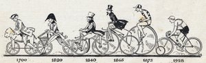 Cykelns historia: olika modeller av cykel från 1700 till 1928. Gravyr i "" Le petit journal illustrious"" av Anonymous Anonymous