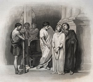 Helig seger, led martyrdöden i Kartago med den helige Saturnin, år 304. Gravyr från 1846 i "" Lives of the saints"". Privat samling. av Anonymous Anonymous