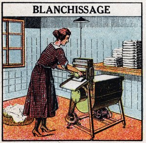 Hushållens användning av elektricitet: kalkning. Anonym illustration från 1925. Privat samling. av Anonymous Anonymous