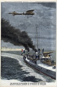 Hubert Latham (1883-1912), fransk flygare, lämnade Sangatte i ett monoplan "Antoinette" för att försöka korsa kanalen med flyg, 19 juli av Anonymous Anonymous