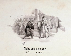 Illustrerad frontispice av musikaliska partitur av Nabucco-operan av Giuseppe Verdi av Anonymous Anonymous
