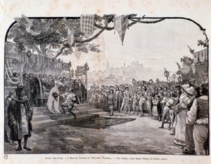 Illustration för sista scenen av Nürnbergs mästarsångare av Wagner, för representationen i Teatro alla scala av Anonymous Anonymous