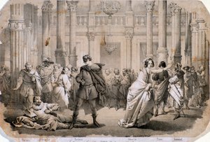 Illustration av en maskerad bal, opera av Giuseppe Verdi av Anonymous Anonymous